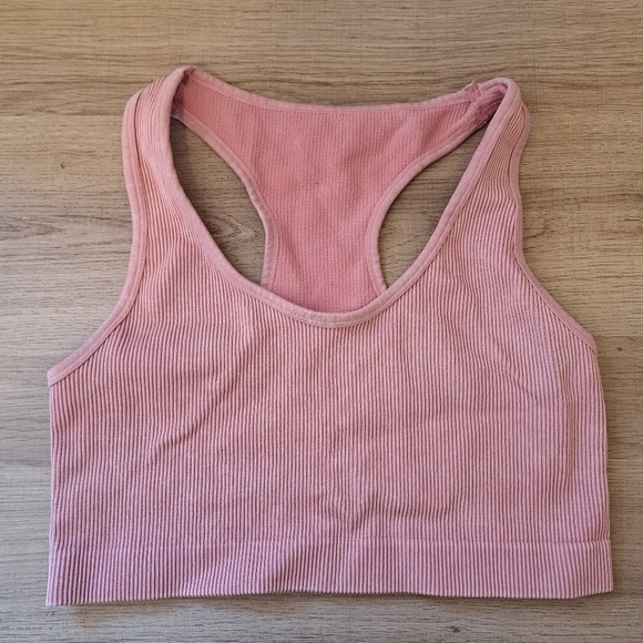 Ribbed High Neck Tank Top Pink Size M - Picture 2 of 5